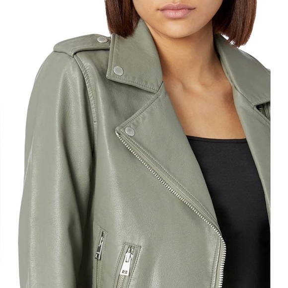 Levi's womens Faux Leather Belted Motorcycle Jacket- Green- Size Medium - Picture 14 of 15
